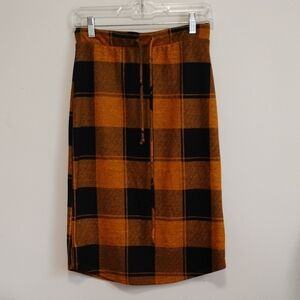 Sweet Claire | Mustard Yellow + Black Plaid Flannel Midi Skirt | Women's S